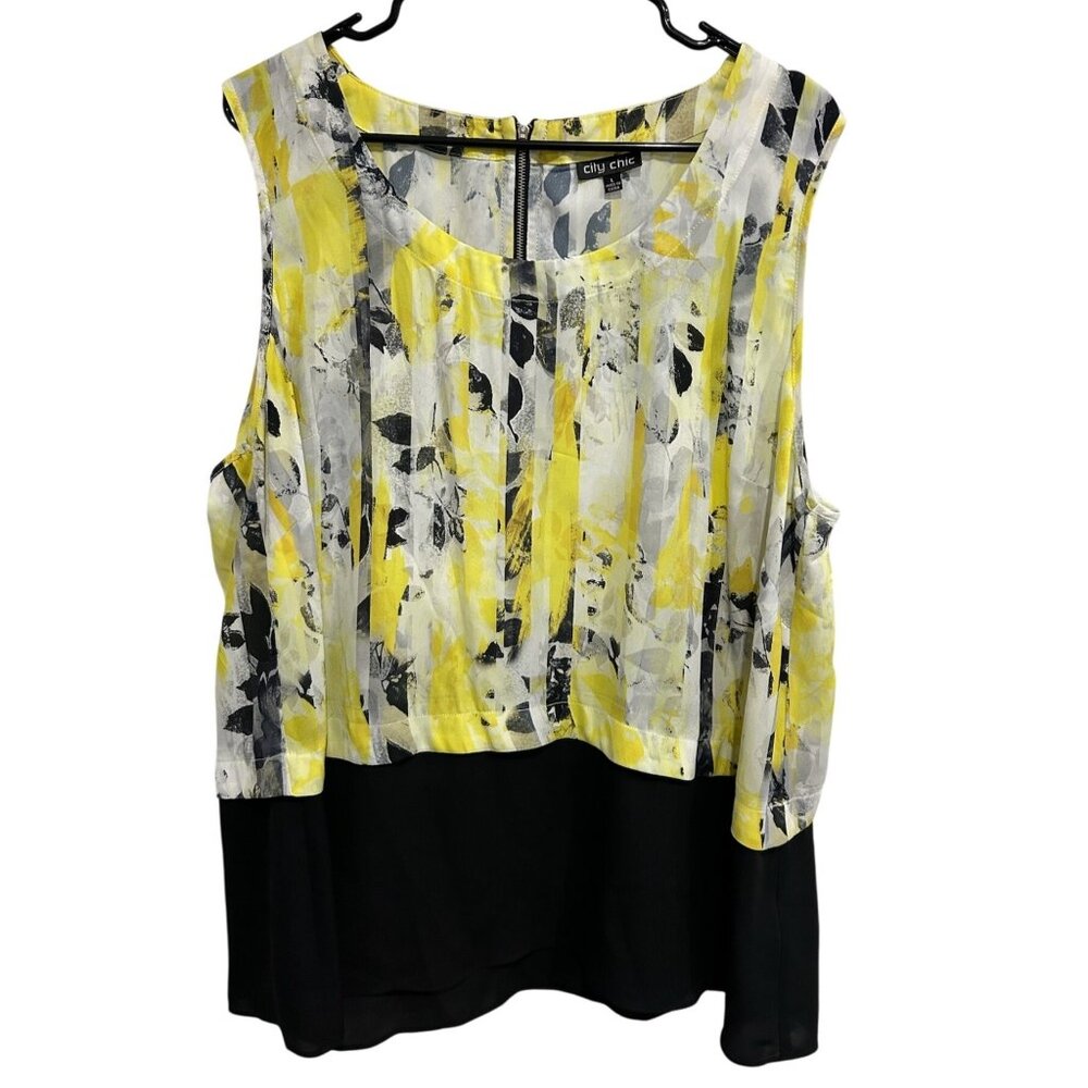 City Chic Womens Sleeveless Abstract Floral Layered Tank Top L